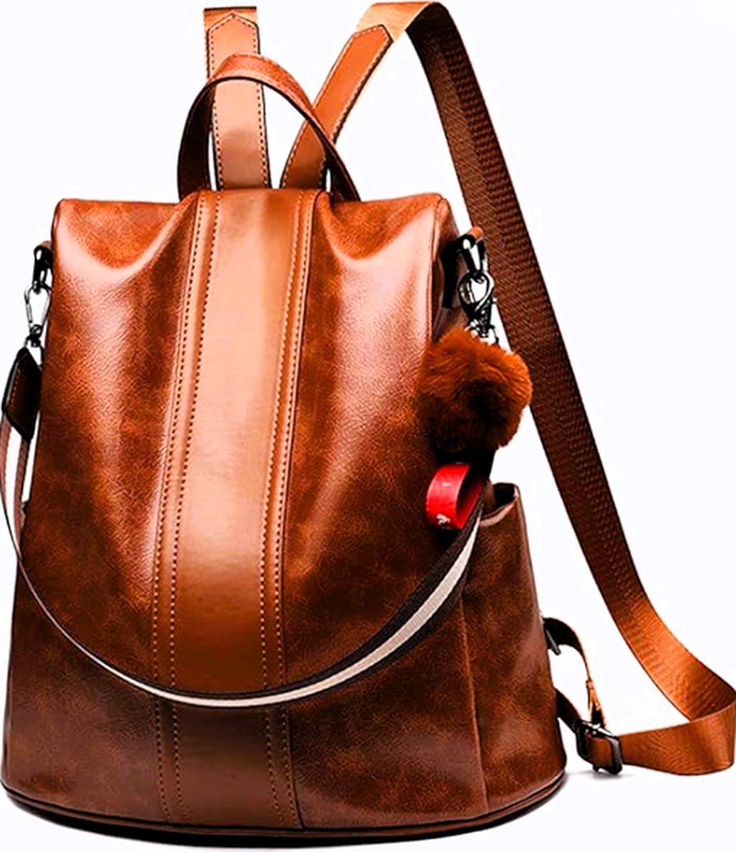 Manks Collections ® Purse-backpack handbag - Anti-theft PU Leather Backpack Purse - Multi-function Women Backpack - PU leer Waterdicht en Duurzaam - Bruin rugzak
