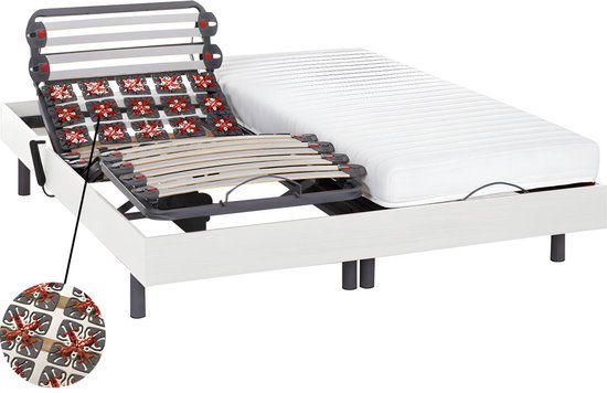 DREAMEA Elektrisch bed – bedbodem en matras – lattenbodem en contactplaatjes - PANDORA II van DREAMEA - Motor OKIN - wit - 2x80x200 cm L 200 cm x H 35 cm x D 160 cm
