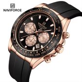 NAVIFORCE horloge voor mannen, met zwarte gefumeerde silica polsband, rose gouden uurwerkkast en zwarte wijzerplaat ( model 8054 RGBB ), verpakt in mooie geschenkdoos