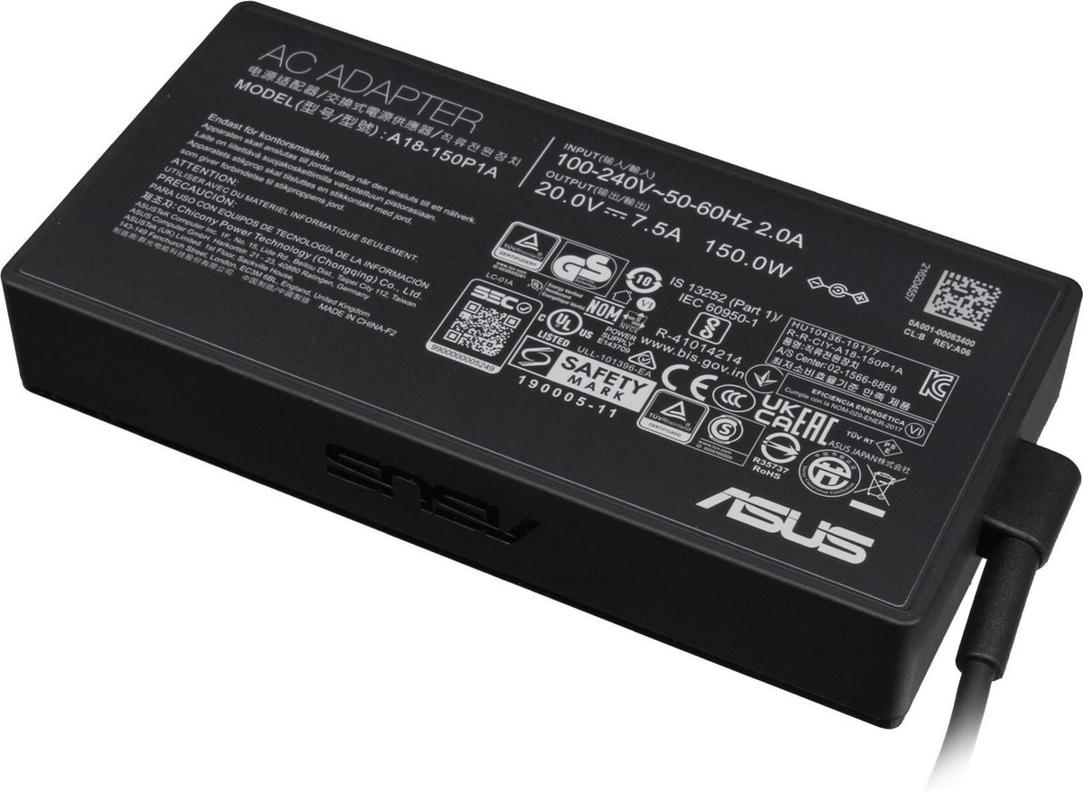 Asus 0A001-00083200 oplader 150W - vierkant - ROG-logo