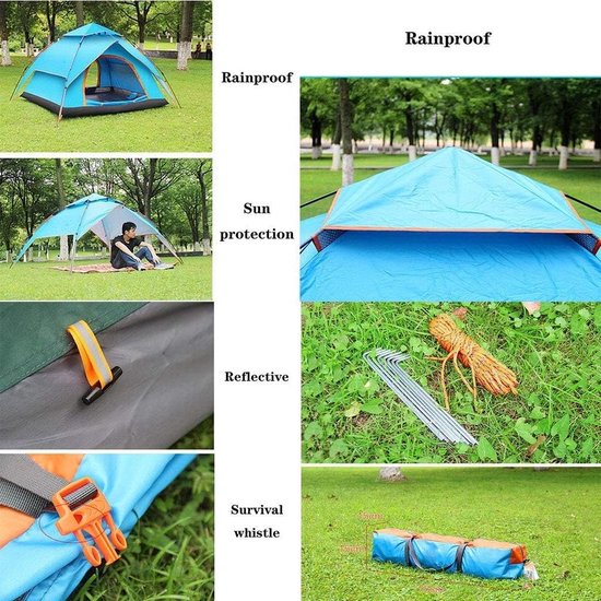 Automatische Pop-up Campingtent voor 3-4 Personen - Waterdicht en Winddicht - Inclusief Grote Draagtas - Ideaal voor Gezinscamping en Buitenactiviteiten - Blauw van Merkloos — afbeelding 5