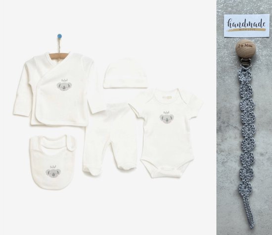 Organic baby newborn 5-delige kleding set jongens/meisjes - Koala - Fopspeenkoord cadeau - Newborn kleding set - Newborn set - Babykleding - Babyshower cadeau - Kraamcadeau