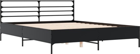 vidaXL-Bedframe-bewerkt-hout-metaal-zwart-160x200-cm