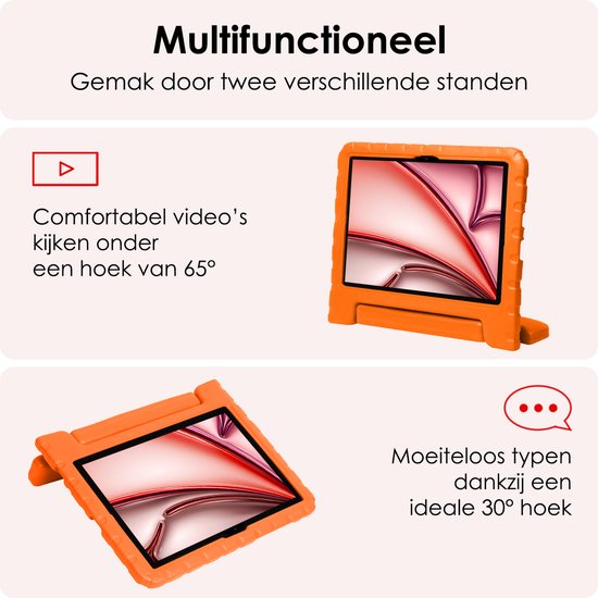 Étui pour iPad Air 2024 (11 pouces) Étui pour enfants Housse antichoc Housse pour Kids avec 2 films de protection d'écran - Oranje