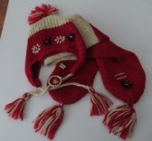 Muts + sjaal - Meisjes - Rood met ecru - Maat 44