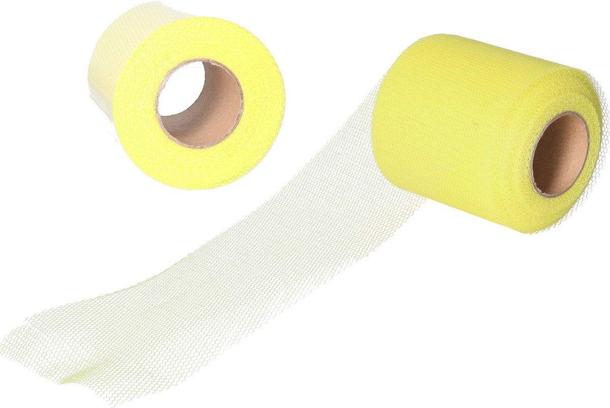 Tule stof op rol - 2x - geel - 7.5cm x 20meter - Organza/mesh decoratie stoffen