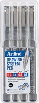 ARTLINE Drawing System - 1 x étui de 4 Fineliners -épaisseur de pointe 0.2-0.4-0.6-0.8mm - noir