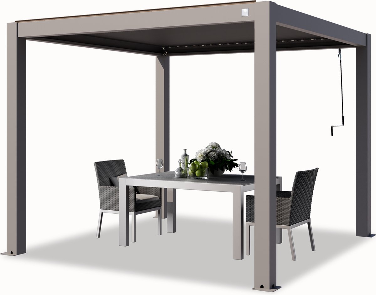 PRIMEYARD Pergola 3x3 m staanders van aluminium met aluminium lamellendak paviljoen grijs