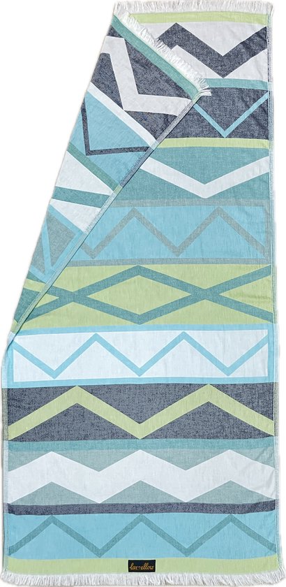 Hamamdoek Water - handdoek - kwaliteit - eigen uniek & kleurrijk design - 90x180 cm - geweven patroon - groot strandlaken - sauna