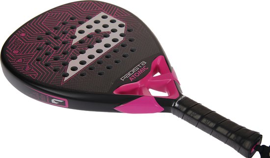 Padista Atomic Padel racket - Padel - 3K Carbon - Roze - Ruwe Oppervlakte - Druppelvorm - Black EVA Foam - Incl. padeltas