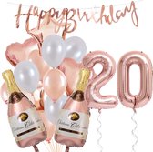 20 Jaar Verjaardag Cijferballon 20 - Feestpakket Snoes Ballonnen Pop The Bottles - Rose White Versiering