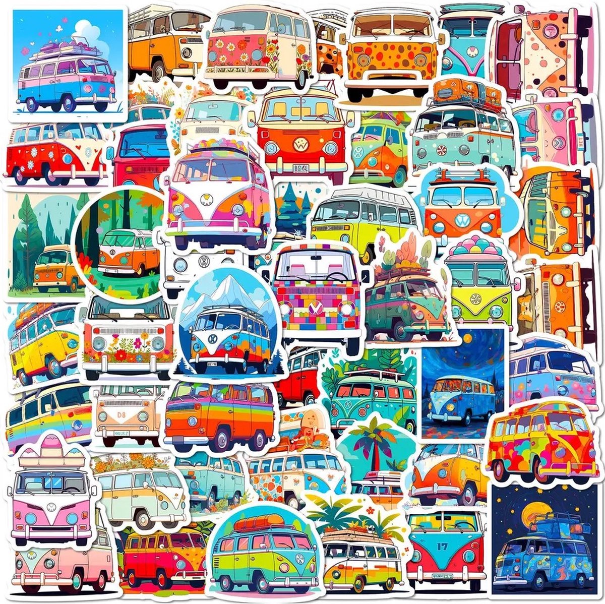 Camper Stickers 50 Stuks | Van Stickers | Kamperen | Busjes | Camper Busje | On The Road | Old Timer Busje |Laptop Stickers | Stickers | Stickervellen | Plakstickers | Koffer Stickers | Stickers Bullet Journal Planner