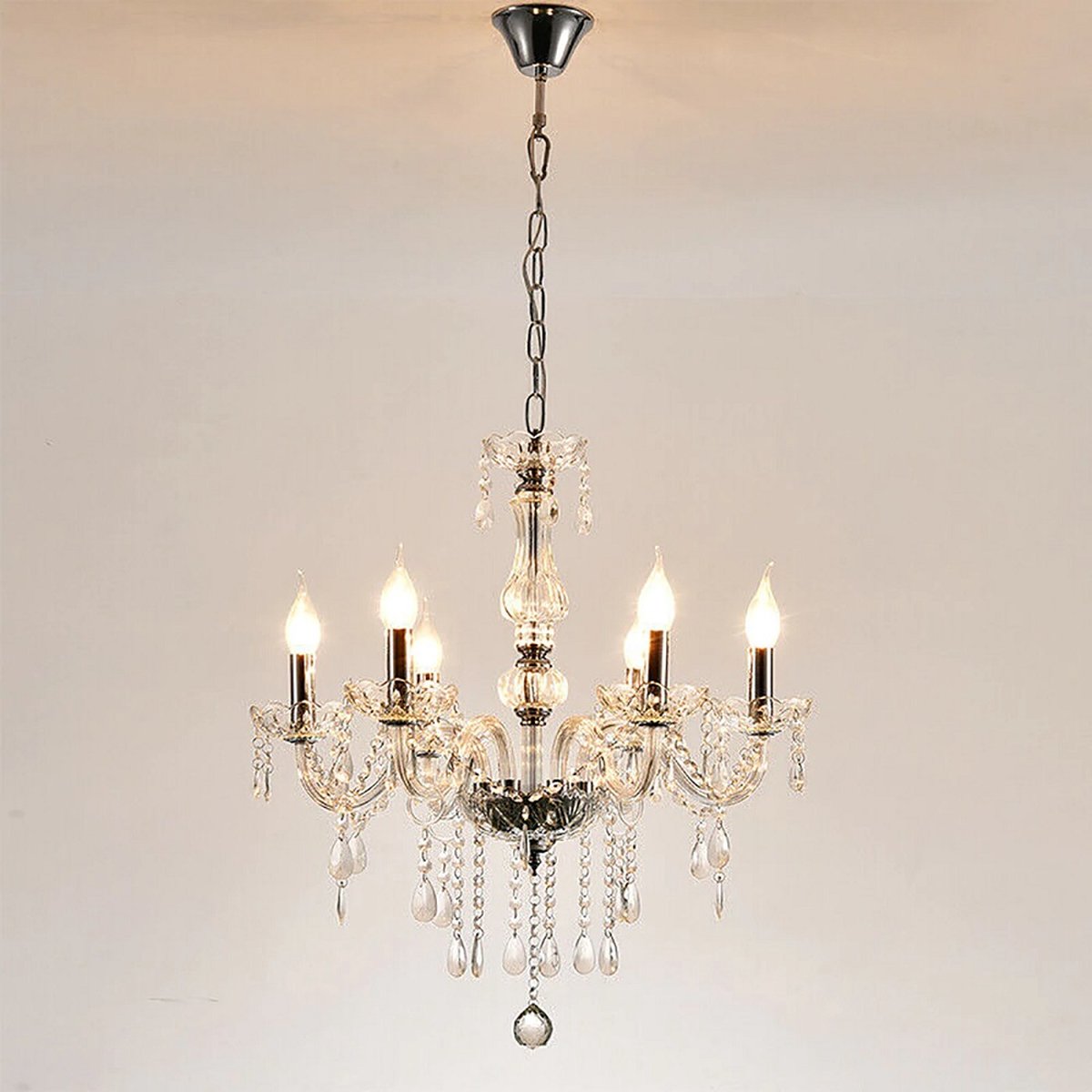 Crystal Chandelier - 6 Arm Kristallen Kroonluchter - Hanglamp - Cognac -Woonkamer Lamp - Moderne Lamp - Plafonniere