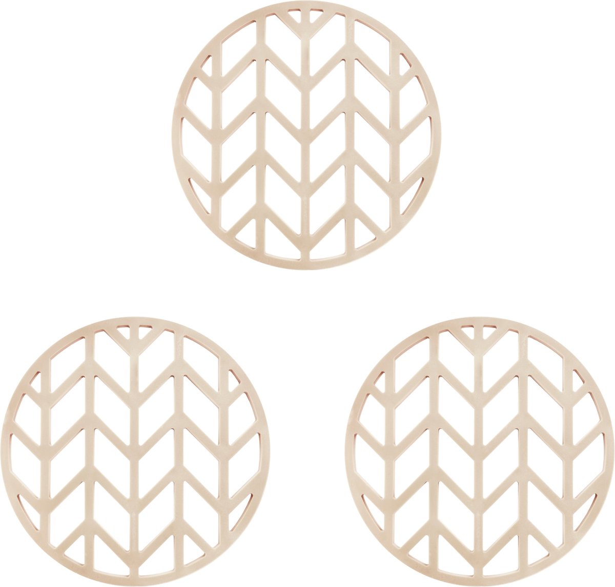 Krumble Pannenonderzetter - Set van 3 - Pannenonderzetter hittebestendig - Pannenonderzetter Siliconen - Pannenonderzettters - Pijlen patroon - Diameter 14 - Beige