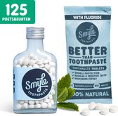Smyle Tandpasta Tabletten met Fluoride - Starterkit met 125 Tandpasta Tabs - Whitening Effect - Geschikt voor Gevoelige Tanden - 2 Maanden Voorraad - 100% Natuurlijk & Plasticvrij - Zero Waste