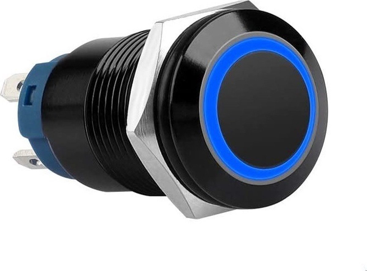 Push schakelaar blauwe verlichting - met socket- 19mm