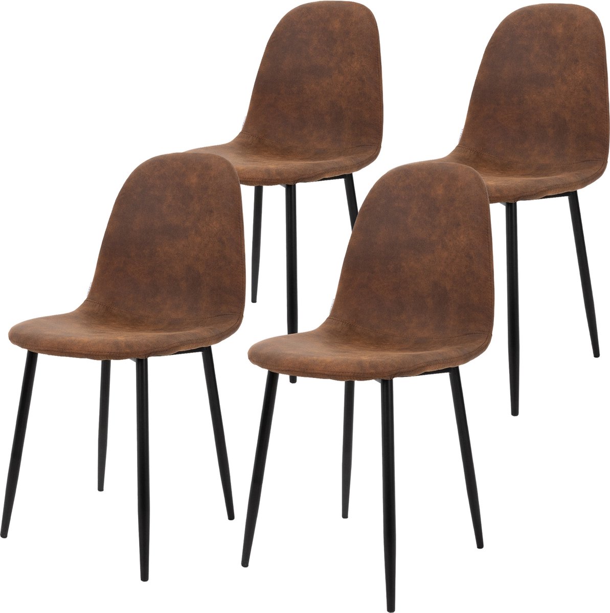 ml-design set van 4 eetkamerstoelen met rugleuning, bruin, Scandinavische vintage gestoffeerde stoel met metalen poten, zitting van PU-kunstleer, ergonomische keukenstoel voor eettafel, woonkamerstoel