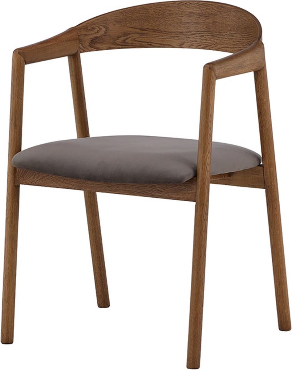 Nest living Maja Eikenhouten Eetkamerstoel bruin - Met Armleuning - Grijs Zitkussen - Massief Eiken - Scandinavisch - Design