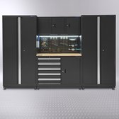 Datona® Werkbank 160 cm met bovenkast en twee gereedschapskasten - Matzwart