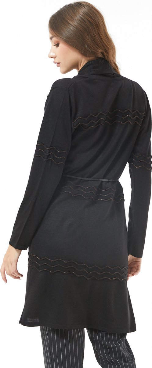 Dames Hoodie Zwart Met Kersenprint - Gevoerd Gebreid Vest Met Capuchon