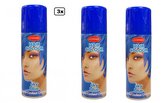 3x Haarspray blauw 125 ml - Merk Goodmark - Festival thema feest carnaval haar kleurspray party