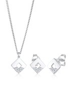 Elli PREMIUM Set de Bijoux pour femme avec pendentif carré et Set d'oreille avec diamants (0,045 ct.) en Argent sterling 925