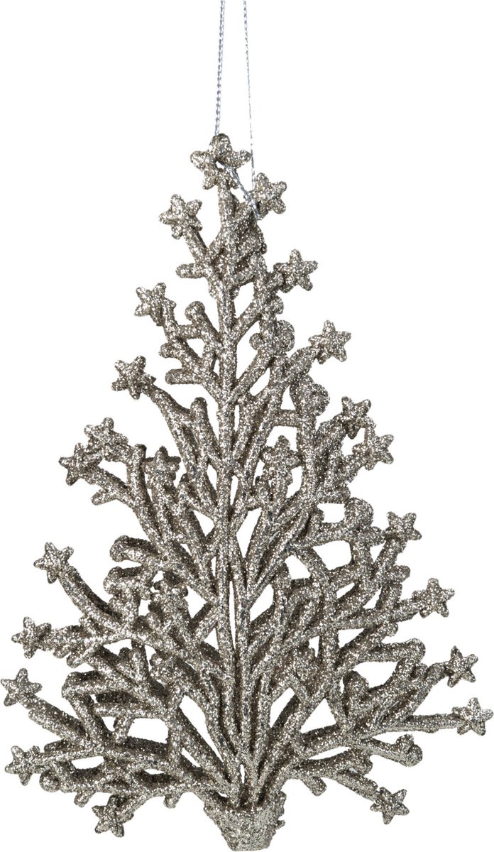 1x stuks kunststof kersthangers kerstboom champagne glitter 15 cm kerstornamenten - Kunststof ornamenten kerstversiering