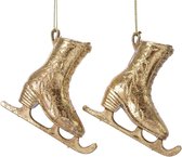 Decoris 2x Kerstboomhangers gouden schaatsen 8 cm kerstversiering - Gouden kerstversiering/boomversiering kersthangers