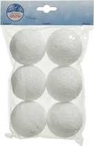 Decoris Kunstsneeuw 6x witte sneeuwballen 6 cm - sneeuw decoratie