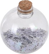 1x Transparante fles kerstballen met witte sterren 8 cm - Onbreekbare kerstballen - Kerstboomversiering wit