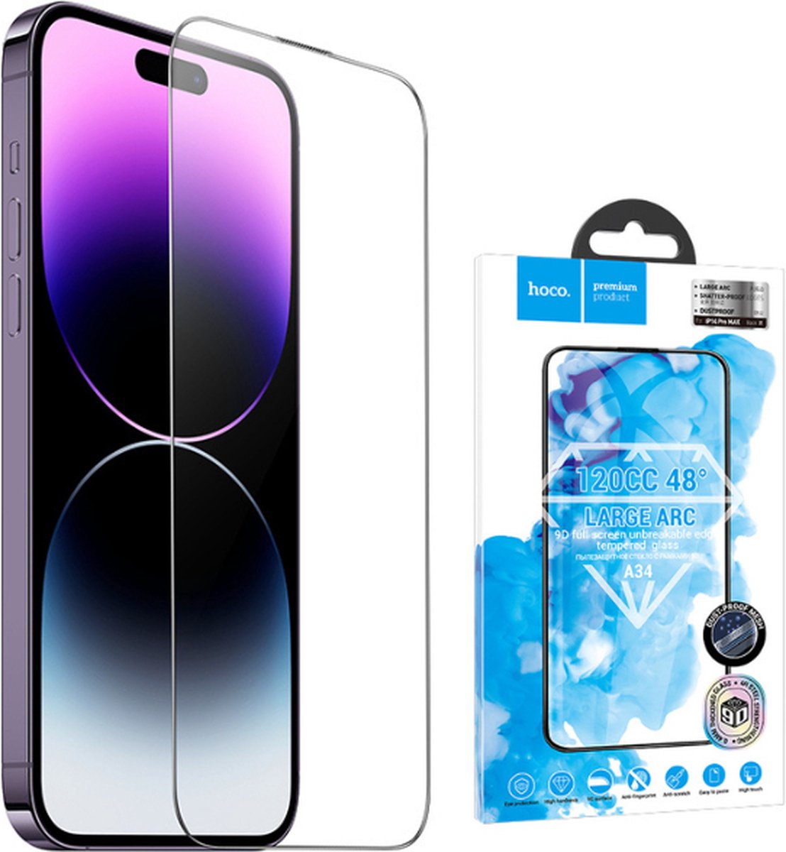 HOCO Screenprotector Geschikt voor iPhone 14 Pro - met Versterkte rand