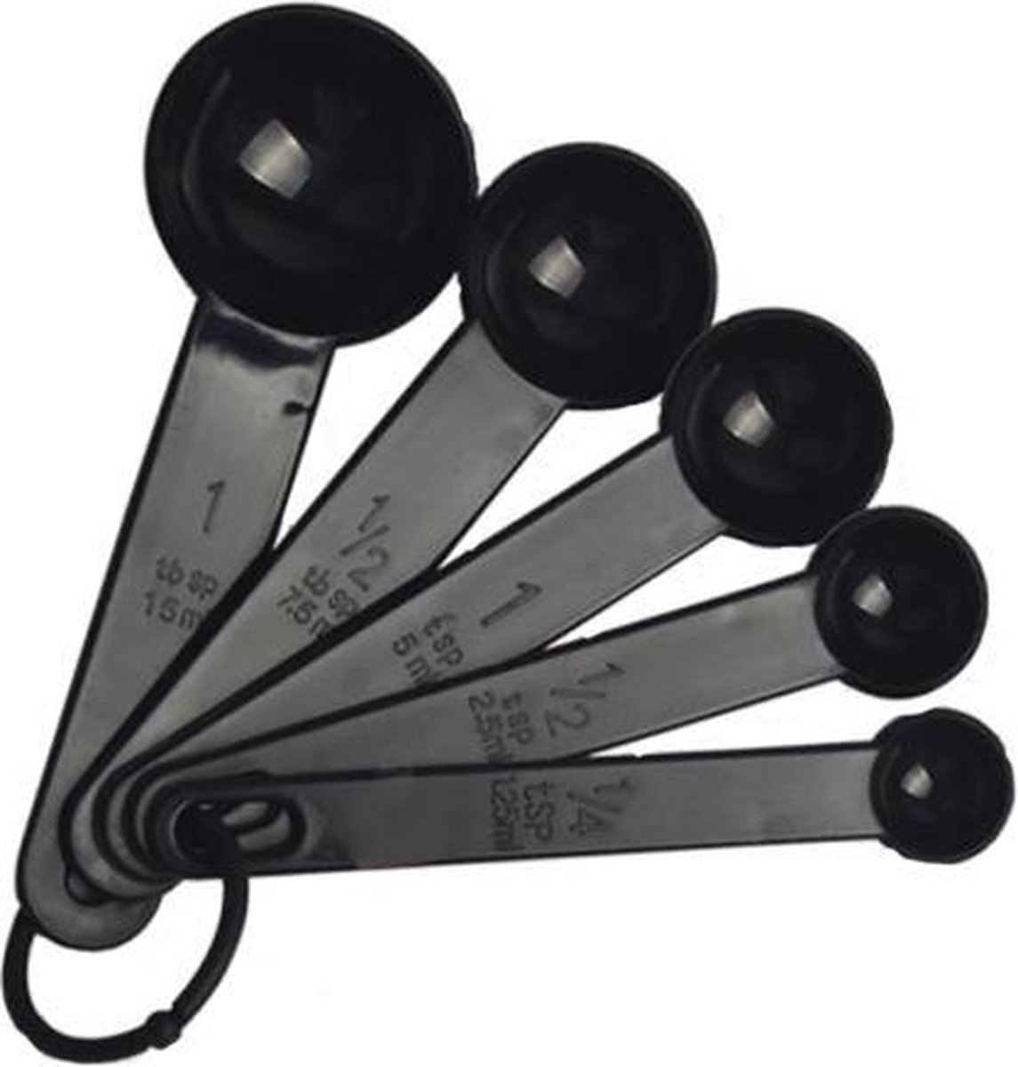 CHPN - Maatlepels - Maat lepels - 5-delig - Maatlepel Set - Zwart - Theelepel - Eetlepel - Universeel - Keukenhulp - Bakken