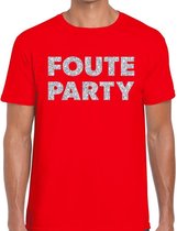 Foute party zilveren glitter tekst t-shirt rood heren XL