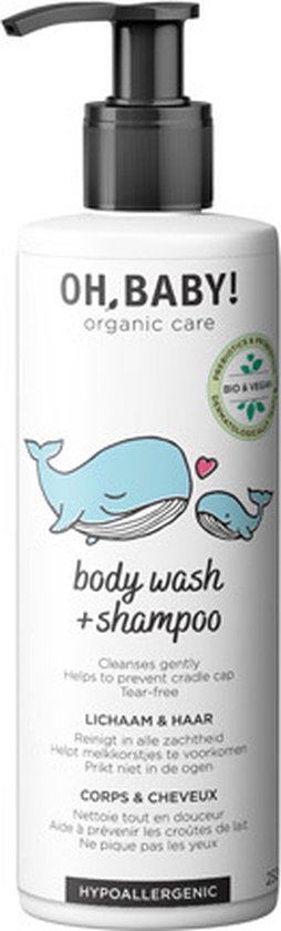 Oh, Bébé! Gel douche et Shampooing 250 ml | Naturel, biologique et végétalien | Ne pique pas les yeux | Soin 2 en 1 pour le corps et les cheveux