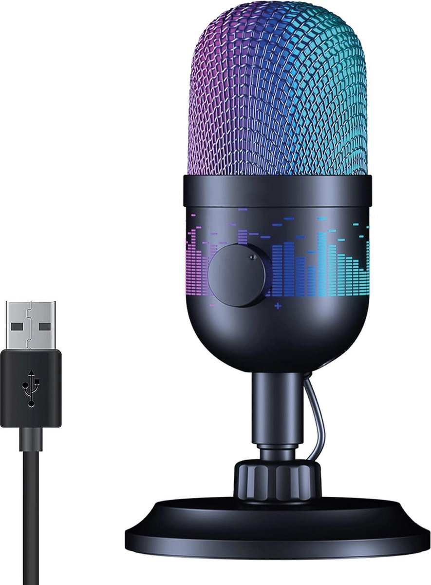 USB Microfoon met Standaard - voor PC en Gaming - Streaming Microphone - RGB - CoverMore