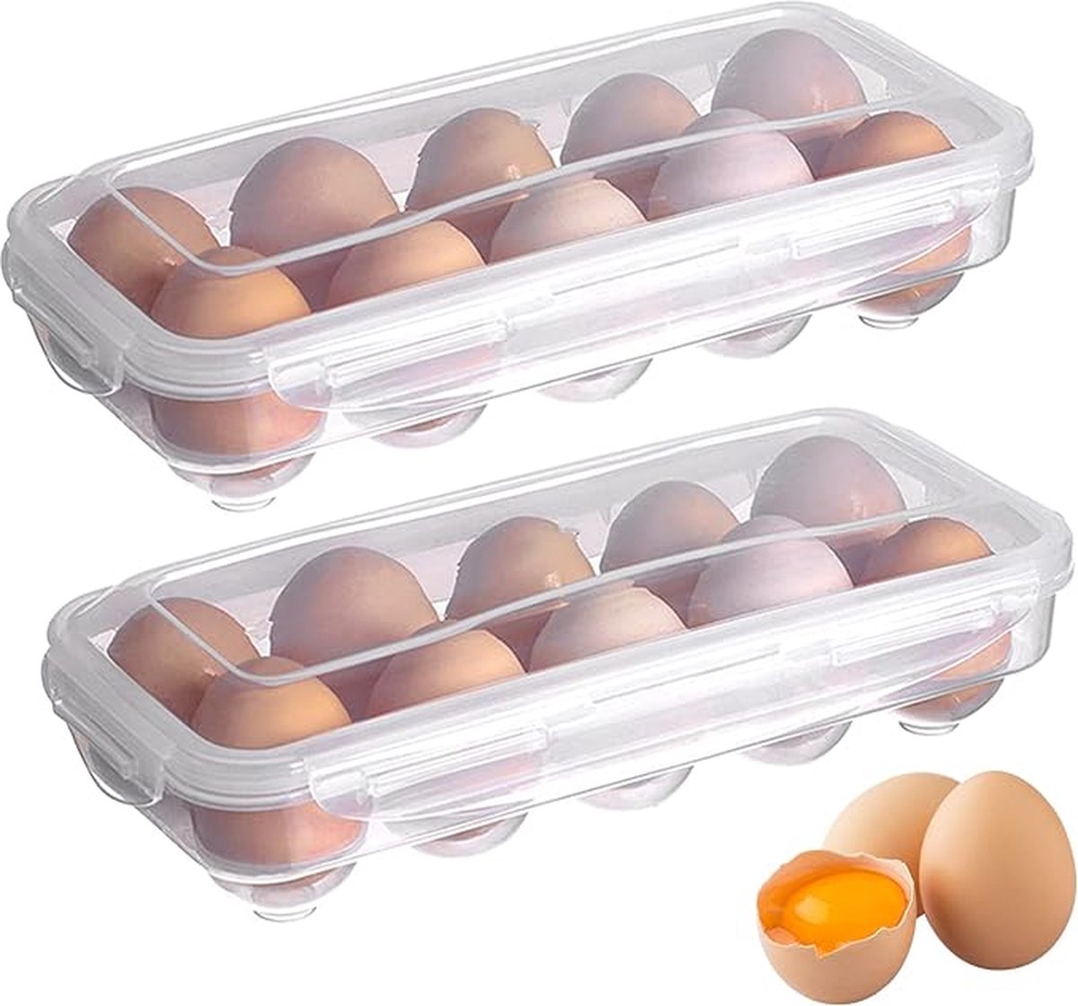 Narimano® Eierhouder van kunststof, eierbox voor 10 eieren, eierhouder voor koelkast met deksel, opbergdoos van kunststof (transparant) 2 Stuks