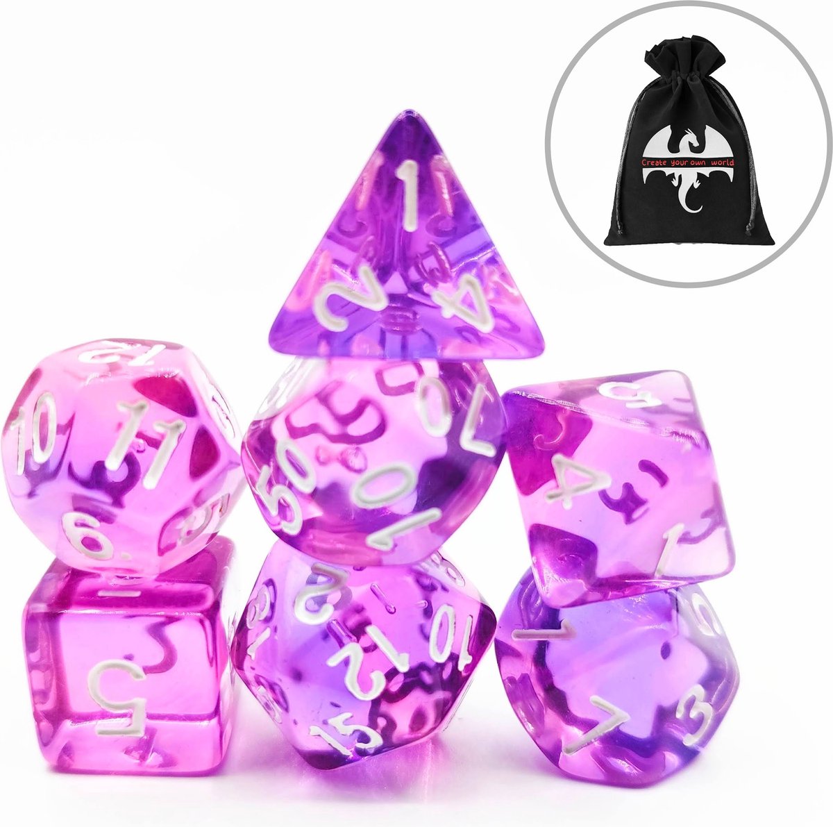 Lapi Toys - Dungeons and Dragons dobbelstenen - DnD - D&D - Polydice - 1 set (7 stuks) - Acryl - Paars