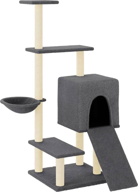 Meuble pour chat vidaXL - 130,5 cm - Sisal - Gris foncé - Arbre à chat - Fournitures pour chats - Griffoirs en sisal - Divertissement pour chats