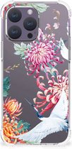 GSM Hoesje Geschikt voor iPhone 15 Pro Max Telefoonhoesje Valbescherming met transparante rand Bird Flowers