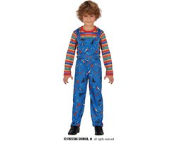 Guirca - Chucky & Child's Play Kostuum - Niet Zo Leuk Om Mee Te Spelen Pop Kind Kostuum - Blauw - 7 - 9 jaar - Halloween - Verkleedkleding
