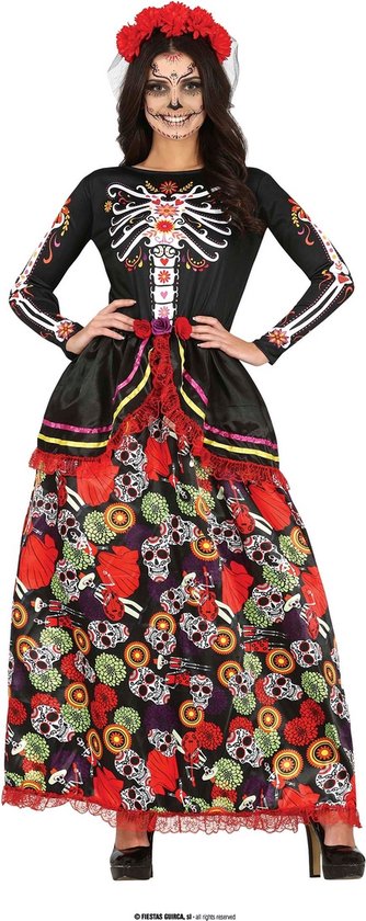 Guirca - Costume Espagnol & Mexicain - Fête des Morts Catrina - Femme - Rouge, Zwart - Taille 38-40 - Halloween - Déguisements