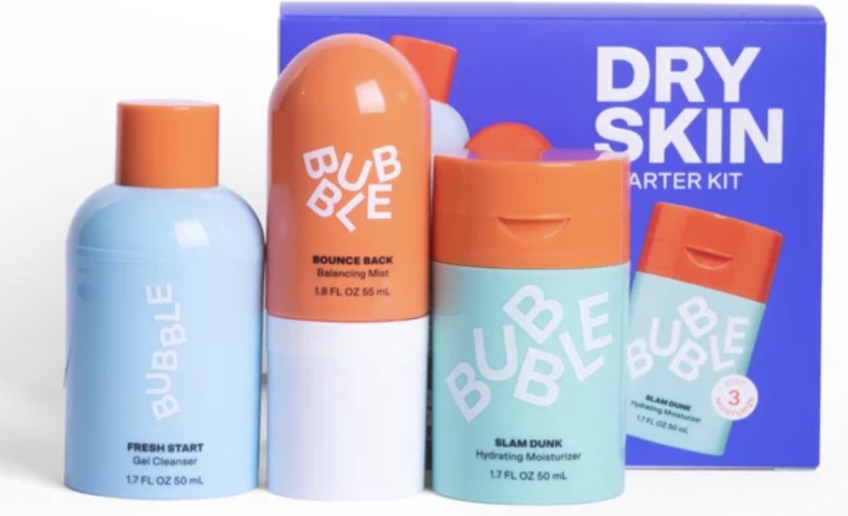 Bubble - Skincare 3-Step - Includes Fresh Start Gel Cleanser 50ml - Bounce Back Toner 55ml - Skincare Slam - Dunk Hydrating - Face Moisturizer - Skin care set - Geschenk set - Kerstcadeau - 50ml