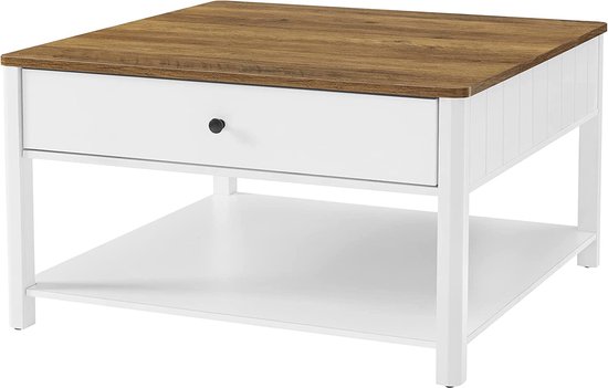YITAHOME Salontafel, woonkamertafel, 2 verdiepingen dik hout rechthoekige salontafel, X-vorm metalen zijondersteuning, stabiel 100x55,3x45cM (wit grijs