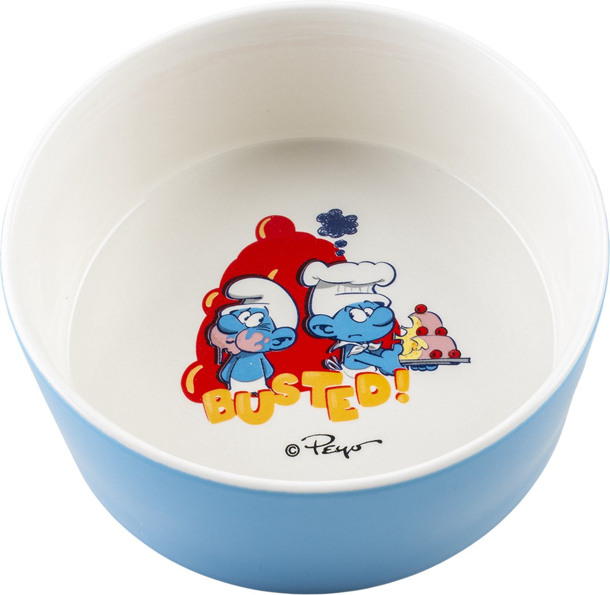 Bol.com Smurfs Duvoplus - Drinkbak - Hond - Koksmurf Eetkom 1000ml - 16,5x16,5x7cm Wit/blauw - 1st aanbieding