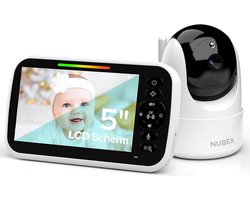 Nubex® Babyfoon met camera - Op afstand bestuurbaar - 5 inch Extra Groot Scherm - Video & Audio - Baby monitor