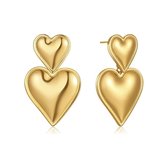 Love Heart Oorbellen / Hart Oorhangers - Goudkleurig | 3,2 x 2,1 cm | Fashion Favorite