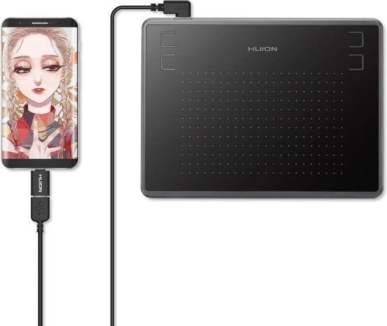 Huion HS64 Digitale Grafische Tablets, Ondersteuning voor Android, OSU, 6,3x4 Inch Tekentablet met 4 Sneltoetsen, 8192 Batterijloze Stylus, Ideaal voor Beginners