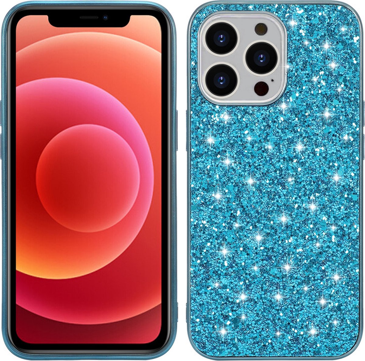 iPhone 15 Hoesje - Glitter Case Cover - Blauw - Provium