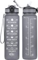 foto van BOTC Waterfles - 1000ml - BPA vrij - Tritan - Waterfles met Rietje - Waterfles met tijdmarkering - Zwart