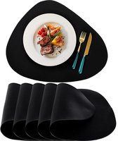 Set van 6 PU lederen placemats, 45,5 x 36,6 cm, wasbare ronde tafelmat, waterdichte koffiekopjes onderzetters, hittebestendig, antislip placemats voor keuken, eettafel, conferentie, zwart